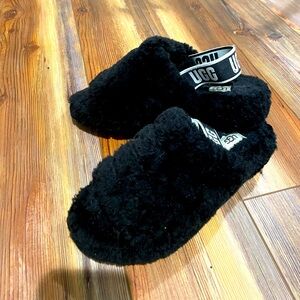 Ugg Black Fuzzy Slingback Slippers - size 8